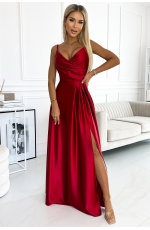 Maxi Sukienka na Ramiączkach z Kopertowym Dekoltem - Czerwona