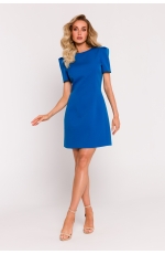 Niebieska Mini Sukienka z ozdobnymi Rękawami