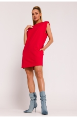 Czerwona Mini Sukienka Dopasowana z Poduszkami