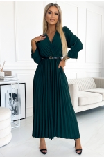 Elegancka Długa Sukienka z Plisowanym Dołem - Zielona