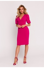 Fuksja Dopasowana Sukienka z Zaznaczoną Talią