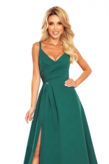Maxi Sukienka na Ramiączkach z Kopertowym Dekoltem - Zielona