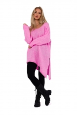 Asymetryczny Sweter Oversize - Różowy