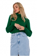 Sweter z Golfem o Prążkowanym Splocie - Zielony