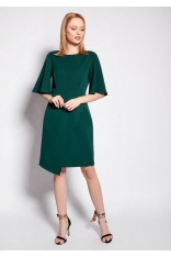 Dopasowana Sukienka z Nieregularnym Dołem - Zielona