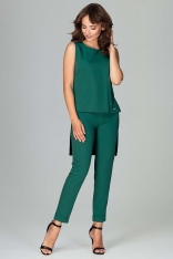 Zielony Komplet Bluzka +Spodnie z Wywijaną Nogawką
