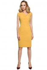 Żółta Dopasowana Sukienka z Asymetrycznym Dekoltem