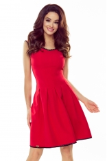 Czerwona Rozkloszowana Sukienka z Koronkową wypustką