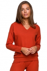 Dzianinowy Sweterek z Dekoltem V - Czerwona
