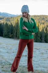Wełniany Sweter z Okrągłym Dekoltem - Zielony