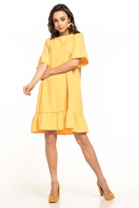 Żółta Luźna Letnia Sukienka Wykończona Falbankami