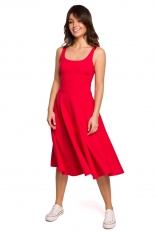 Bawełniana Rozkloszowana Sukienka na Ramiączkach - Czerwona