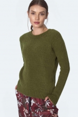 Gładki Sweter z Półkrągłym Dekoltem - Zielony