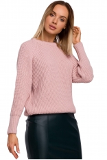 Klasyczny Luźny Sweter w Prążek - Różowy