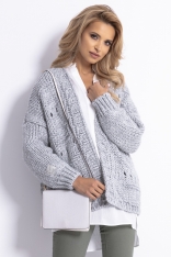 Sweter Kardigan Oversize z Ażurowym wzorem - Szary