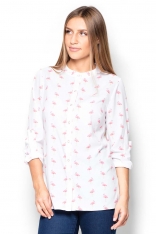 Koszula we Flamingi ze Stójką Zapinana na Zatrzaski 