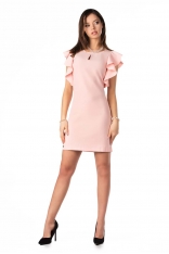 Różowa Ołówkowa sukienka z Falbankami na Ramionach