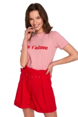 T-shirt z Nadrukiem Typu Flock - Różowy