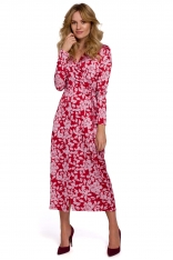 Kopertowa Sukienka w Kwiaty Wiązana na Boku - Model 1