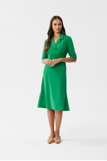 Zielona Rozkloszowana Sukienka z Kopertowym dekoltem