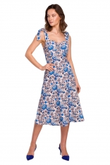 Sukienka z Wiązaniem na Ramionach w Kolorowy Print - Model 2