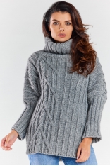 Sweter Oversize z Golfem - Szary