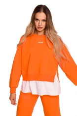 Bluza z Koszulową Wypustką - Pomarańczowa