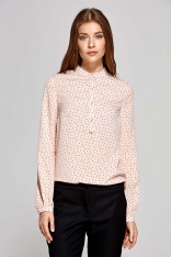Koszulowa Bluzka Polo z Niską Stójką - Wzór Różowa