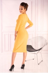 Żółta Dzianinowa Dopasowana Sukienka z Guzikami