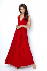 Czerwona Elegancka Maxi Sukienka z Dekoltem V z Przodu i na Plecach