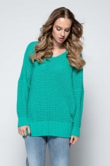 Zielony Oversizowy Sweter z Dekoltem V