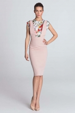 Różowa Ołówkowa Elegancka Sukienka z Szelkami