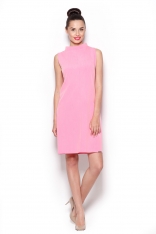 Elegancka Sukienka z Niskim Golfem - Różowy