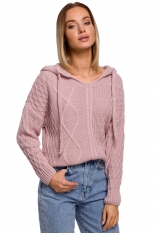 Nierozpinany Sweter z Kapturem - Różowy