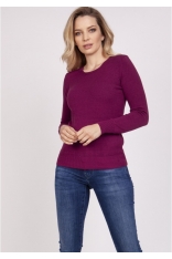 Klasyczny Sweter z Półkrągłym Dekoltem - Bordowy