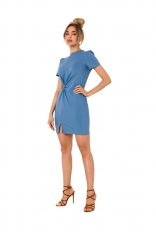 Mini Sukienka z Ozdobnym Węzłem - Niebieska