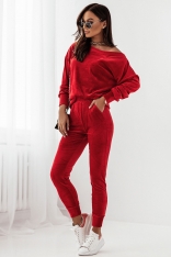 Welurowy Komplet Bluza i Spodnie - Czerwony