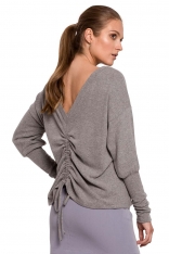 Sweter Ściągany na Plecach Troczkami - Szary