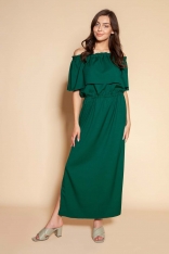 Długa Sukienka z Hiszpańskim Dekoltem - Zielona