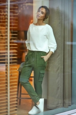Zielone Spodnie na Gumie z Kieszeniami Typu Kargo