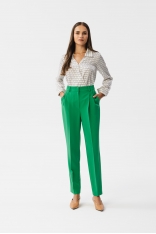 Zielone Elegankie Spodnie z Wysokim Stanem