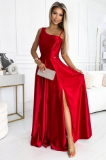 Czerwona Długa Sukienka Asymetryczna na Jedno Ramię
