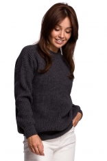 Sweter Oversize o Przedłużonym Kroju - Grafitowy