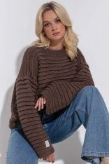 Luźny Sweter w Prążkowany Wzór - Fioletowy