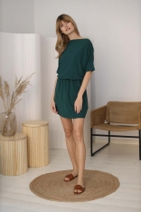 Kimonowa Sukienka z Dekoltem w Łódkę - Ciemno Zielona
