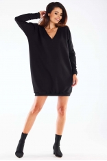 Oversizowa Mini Sukienka z Bawełny - Czarna