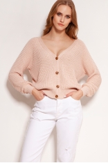 Sweter w Prążki Zapinany na Guziki - Różowy