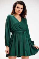 Krótka Sukienka z Zakładanym Dekoltem - Zielona