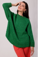 Sweter Oversize z Nietoperzowym Rękawem - Szmaragdowy