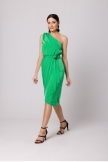 Efektowna Sukienka na Jedno Ramię - Zielona